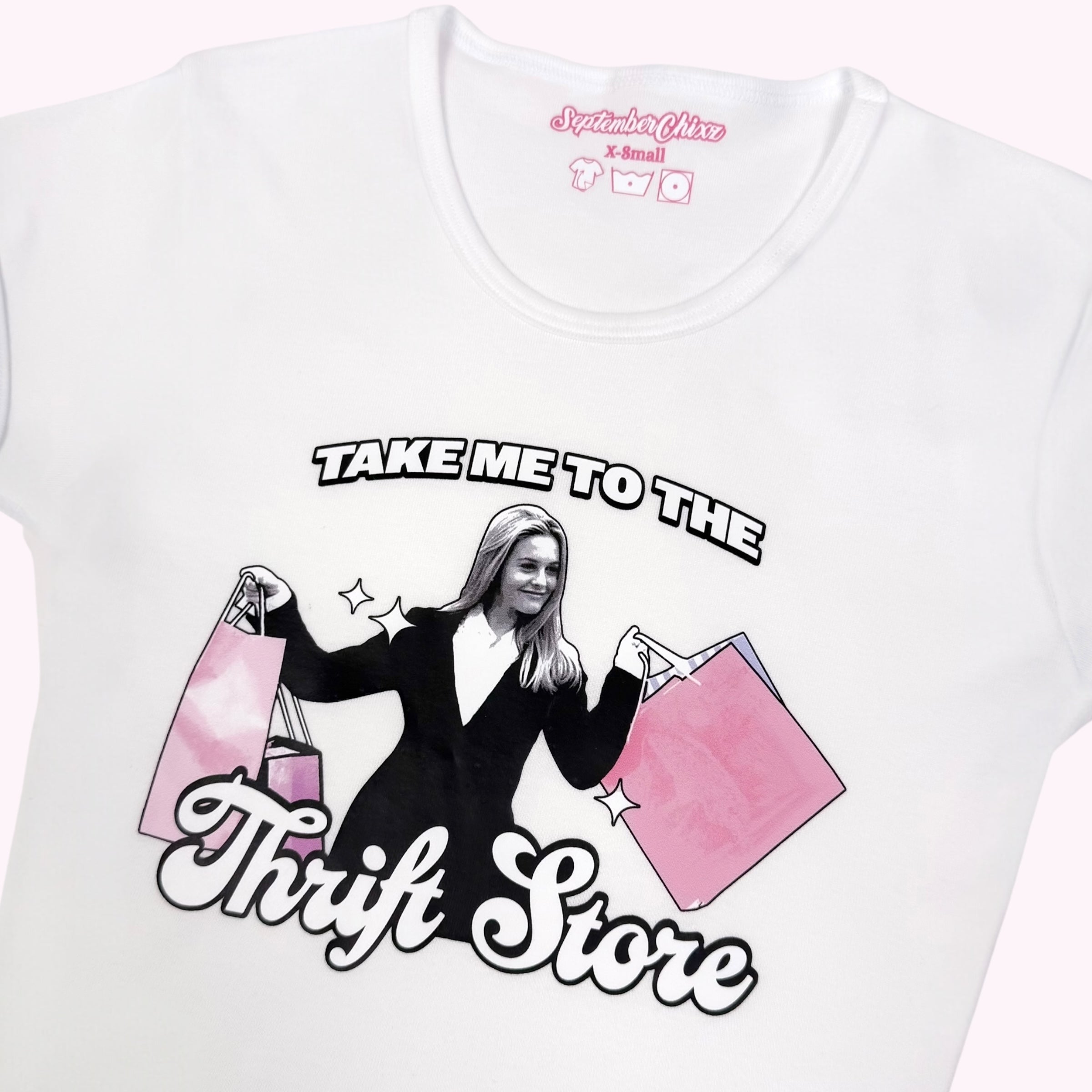 Take Me to the Thrift Store Baby Tee White