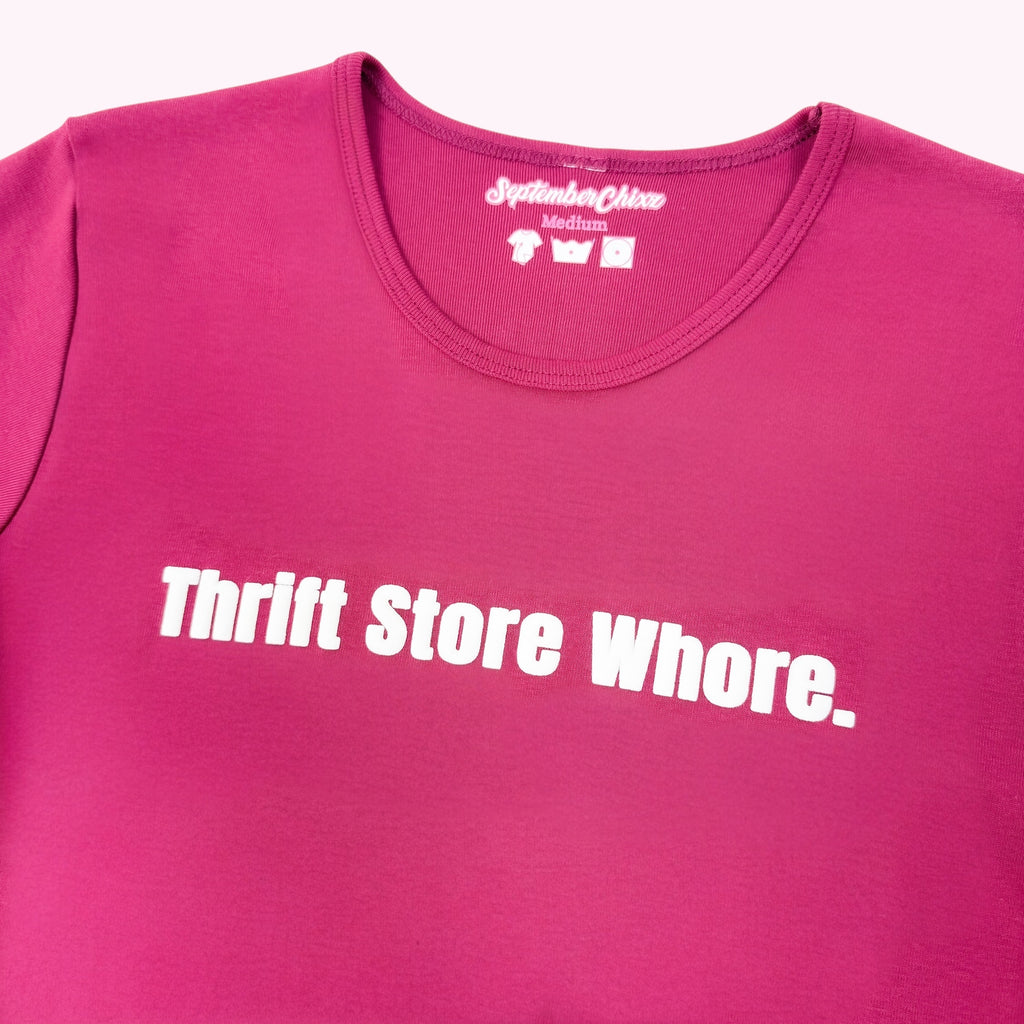Thrift Store Whore Baby Tee in Ruby