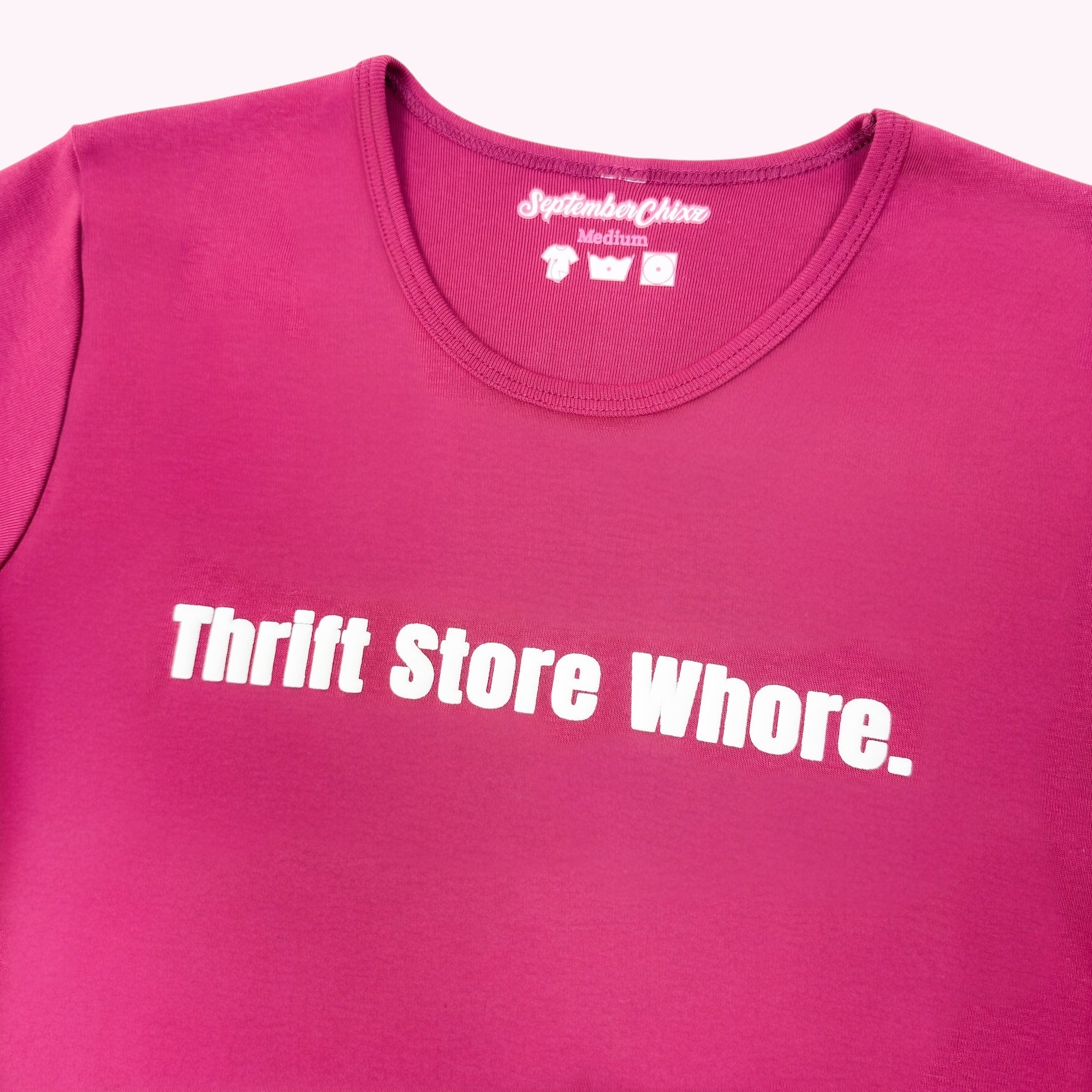 Thrift Store Whore Baby Tee in Ruby