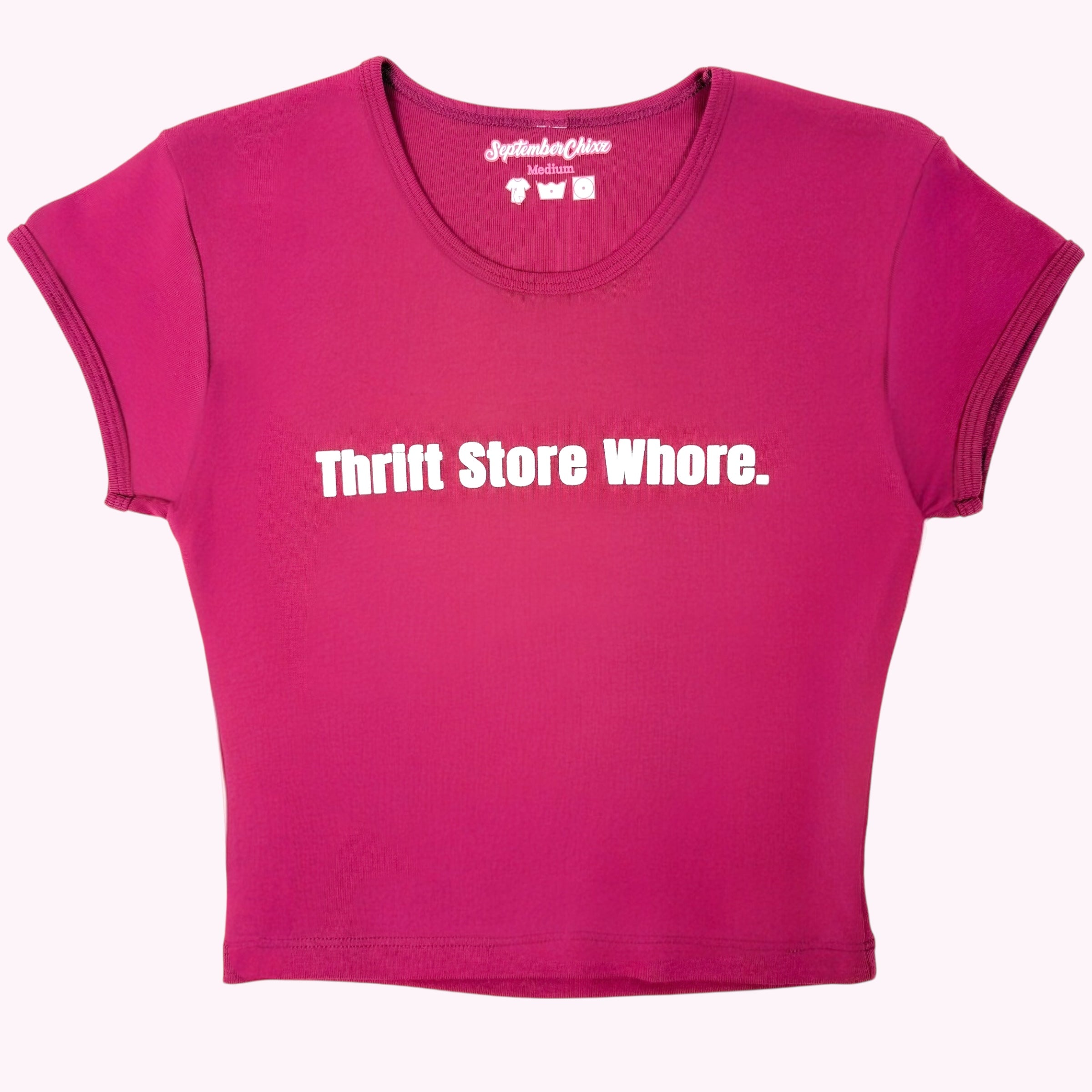 Thrift Store Whore Baby Tee in Ruby