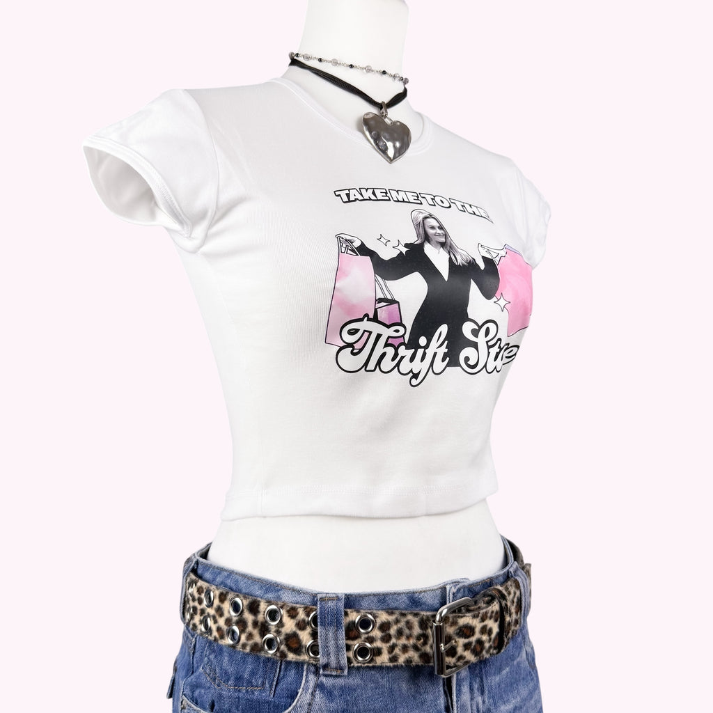 Take Me to the Thrift Store Baby Tee White