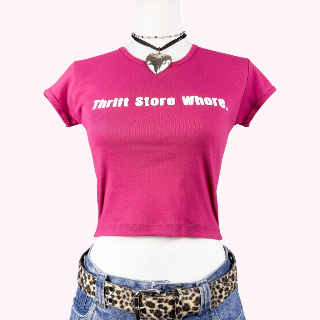 Thrift Store Whore Baby Tee in Ruby