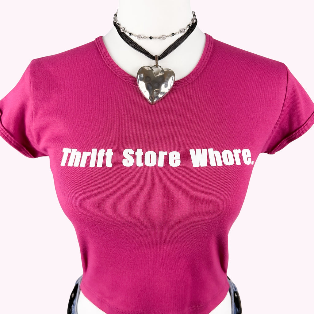 Thrift Store Whore Baby Tee in Ruby