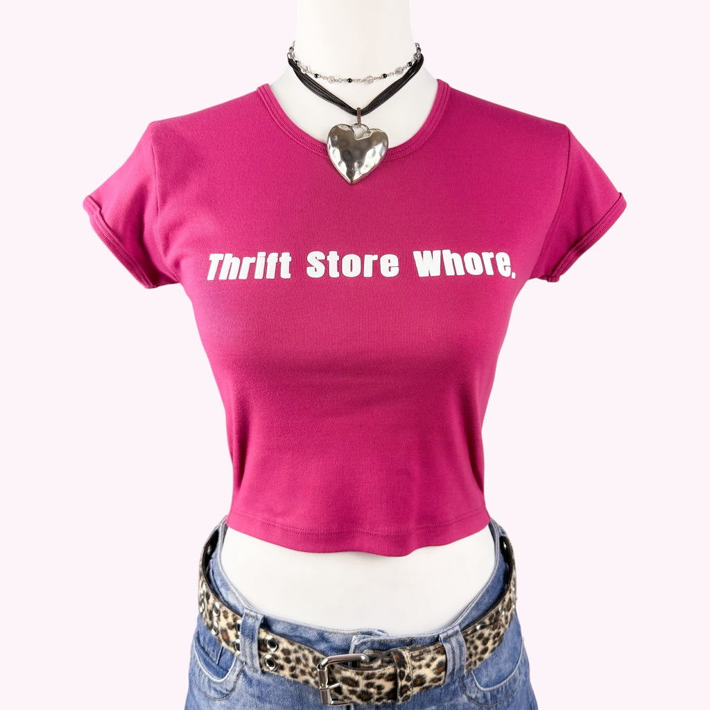 Thrift Store Whore Baby Tee in Ruby