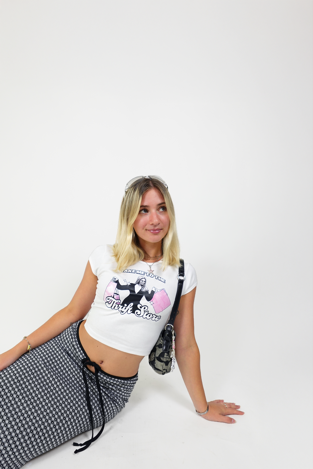 Take Me to the Thrift Store Baby Tee White