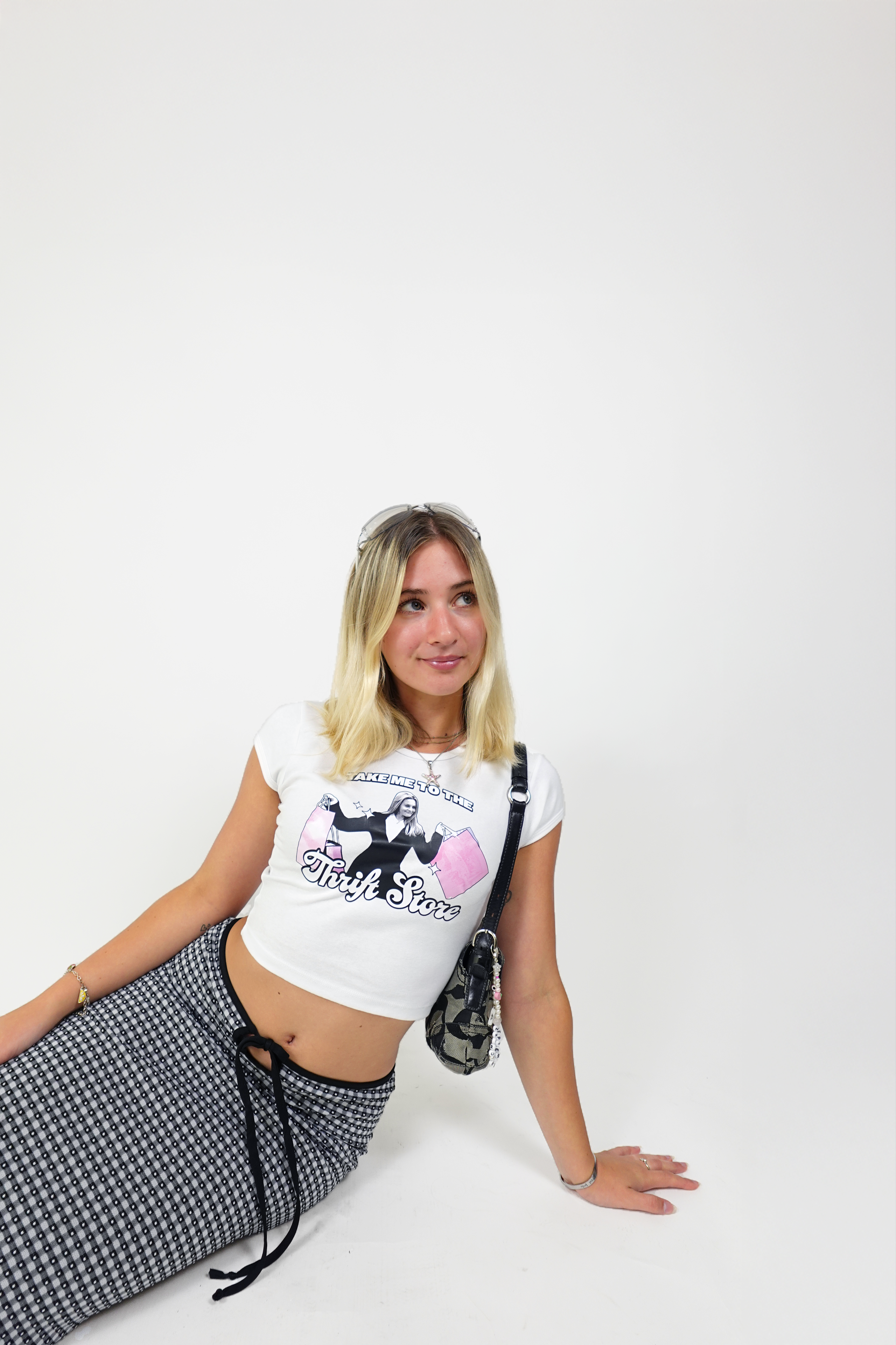 Take Me to the Thrift Store Baby Tee White